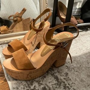 Dolce Vita Cognac Suede Cork Heeled Wedges